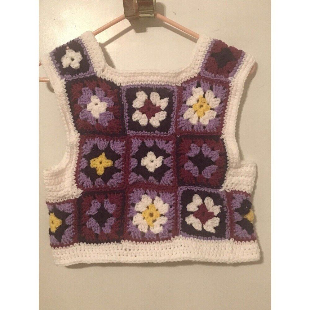 Handmade Granny Square Crochet Vest Multicolor Women’s Small Vintage Boho - Picture 2 of 3